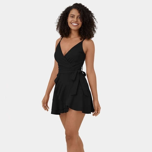 Halara V Neck Adjustable Strap Ruffle 2-Piece Flowy Mini Casual Dress large - Picture 1 of 5